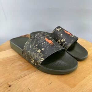 Polo Ralph Lauren Men's Size 13 Scenic-Print Floral Side Sandals Camo Green NEW